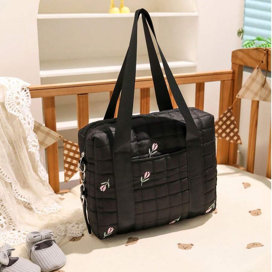 1個極簡風拉鍊刺繡媽媽包,推車便攜手提包,尿布袋 - 彩色 - 查看 1