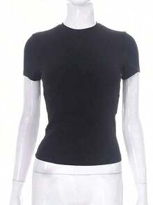 Women's Slim-Fit T-Shirt, Pleated And Solid ColorBreathable And Comfortable - 黑色2 - 查看 6