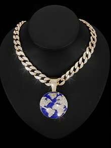 1 buah Kalung Liontin Bumi Kreatif Bertabur Berlian Sepenuhnya dari Paduan Logam, Perhiasan Unik Cocok untuk Pemakaian Sehari-hari Pria dan Wanita - Kalung Liontin Bumi - View 17