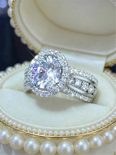 1 pieza Anillo de compromiso de mujer, decorado con circonita cúbica sintética, banda de anillo elegante y de moda, adecuado para uso diario, boda, propuesta, cumpleaños, aniversario, regalo del Día de San Valentín