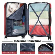 YONSLY 16 Inch Suitcase With Detachable Wheels 360° Combination Lock Double Zipper Soft Rubber Handle Trolley Travel Suitcase For Vacation - 紅色 - 查看 7