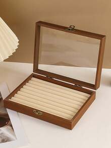 Vintage Walnut Wood Jewelry Box, Drawer Style Jewelry Organizer Box For Rings, Earrings, Necklaces, Bracelets, Elegant Transparent Plastic & Velvet Drawers Jewelry Storage Box - Multicolor - View 2