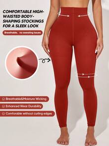 Suprenx Contrast Color Mesh Compression Support Shapewear Leggings, Basic Style - Red - View 3