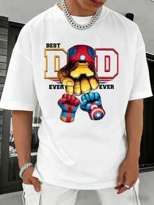 100% Cotton Men's Iron Man Graphic Tee, Best Dad Ever Print Marvel Superhero T-Shirt. Classic Streetwear Casual Tops For Men, Stylish Holiday Daily We - White - View 5