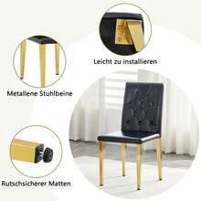 Sillas de comedor - Negro + Oro + Metal + Cuero sintético + Juego de 41 - Ver 6
