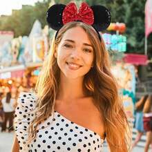 2pcs Disney Red Mouse Ear Sequin Headband, Shiny Bow Headband, Travel Essential Accessory, Girls Princess Costume Decor - Ear Headband - View 4