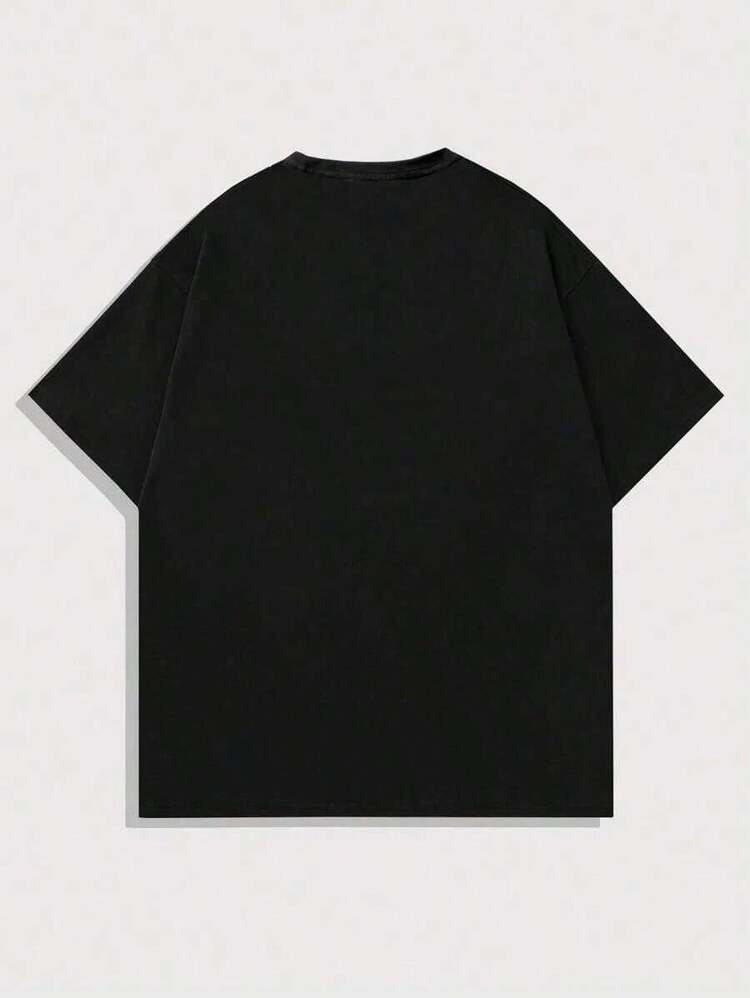 ROMWE MEN Anime Short Sleeve Shirt With Slogan/Character Pattern, Men's Y2K Style, Summer, School, Emo - màu đen - Xem 7