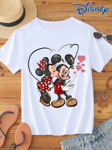 Disney 1pc Men's Short Sleeve T-Shirt, Loose Fit, Mickey Mouse And Minnie Mouse Graphic Print, Round Neck, Slightly Elastic - White - View 3