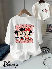Disney Officially Licensed 100% Cotton T-Shirt, Unisex Short-Sleeve T-Shirt, Classic Minnie Mouse T-Shirt With Double-Sided Print, Short-Sleeved Crew Neck Top, Casual Design, Suitable For Summer And Spring, Short-Sleeved Top, Women's Clothing - 白色 - 查看 1