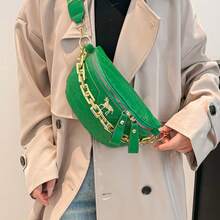 Medium Crossbody Chest Bag Crocodile Embossed Coin Purse, Fashion Chain Decor Zipper Fanny Pack With Adjustable Strap, Stylish Artificial PU Leather Waist Bag For Travel & Sports, Retro Classic Commuting Shoulder Bags For Women - Green - View 5