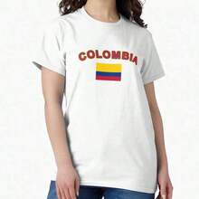 Classic Colombia World Cup 2026 Football Shirt - Unisex Vintage Urban Style, Cotton, Short Sleeve, Round Neck, Women's T-Shirts. Blouses. Casual Blouses For Ladies. - 白色 9 - 查看 7