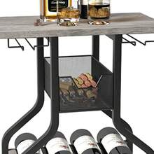 Rustic Freestanding Metal Wine Rack Table – Multi-Functional Bottle & Glass Holder Stand With Wood Countertop, Storage Shelves – Perfect For Home, Kitchen, Dining, Living Room – Compact Design - Grey - View 1