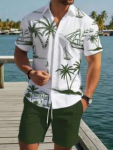 Herren Mode KING Lässig Bequemes T-Shirt und Shorts Set, 3D Muster Kurzarm T-Shirt und lockere Kordelzug Shorts, Sommer Outdoor Outfit - Verschiedenfarbig - Übersicht 1