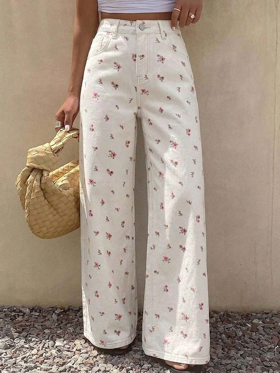 Vaqueros rectos casuales y holgados de verano para mujer - Blanco 2 - Ver 1