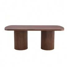 Modern Oval Dining Table With Fluted Central Leg, High Quality MDF Top With Wood Look, In Wabi-Sabi And Mid-Century Style For The Kitchen. - Brown - View 1