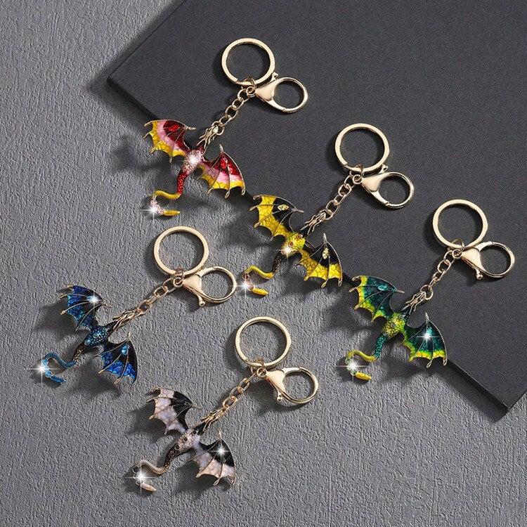 1pc Gothic Dragon Enamel Keychain, Alloy With Sparkling Rhinestone, Multi-Color Bag Charm, Cool Graduation Gift For Backpack - Multicolor - View 2