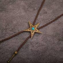 1pc Turquoise Pentagram Retro Leather Cord Necklace, American Western Cowboy Style - Turquoise Pentagonal Vintage Leather Collar Rope Necklace - View 5