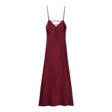 Vestido de satén con escote en V y espalda descubierta, elegante vestido de fiesta/evento con estilo de lencería, negro de verano - Burdeos - Ver 1