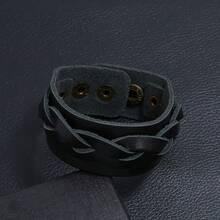 Punk Rock Braided Wide Leather Bracelet Adjustable Cuff Bracelet - Leather Bracelet - View 5