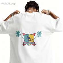 Men's T-Shirt Wave Life Surfing Palm Trees Comfortable And Versatile Outdoor Casual Short Sleeve - White - View 1