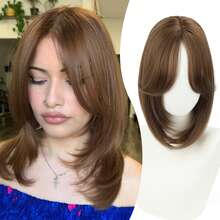 14 Inch Women's Synthetic Hair Topper With Bangs, 5.5 Inch X 5 Inch Hand-Woven Lace Front 360° 3D Coverage Thin Mesh Synthetic Hair Topper For Sparse Hairline - Multicolor - View 9