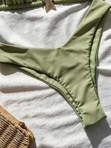 Swim Mod Conjunto de bikini de mujer con tirantes finos, unicolor y decoración metálica, sexy, para verano - Verde 3 - Ver 4