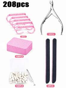 208件/5件套美甲工具套装，新手友好，轻松完成角质去除、指甲修型、打磨和清洁等步骤。美甲海绵有助于打造沙龙级精准美甲，轻松吸收凝胶、粉末和颜料，实现渐变效果、自然过渡、光泽亮丽和色彩均匀。居家必备DIY美甲工具套装，适合初学者和专业人士使用。 - 彩色 - 查看 7