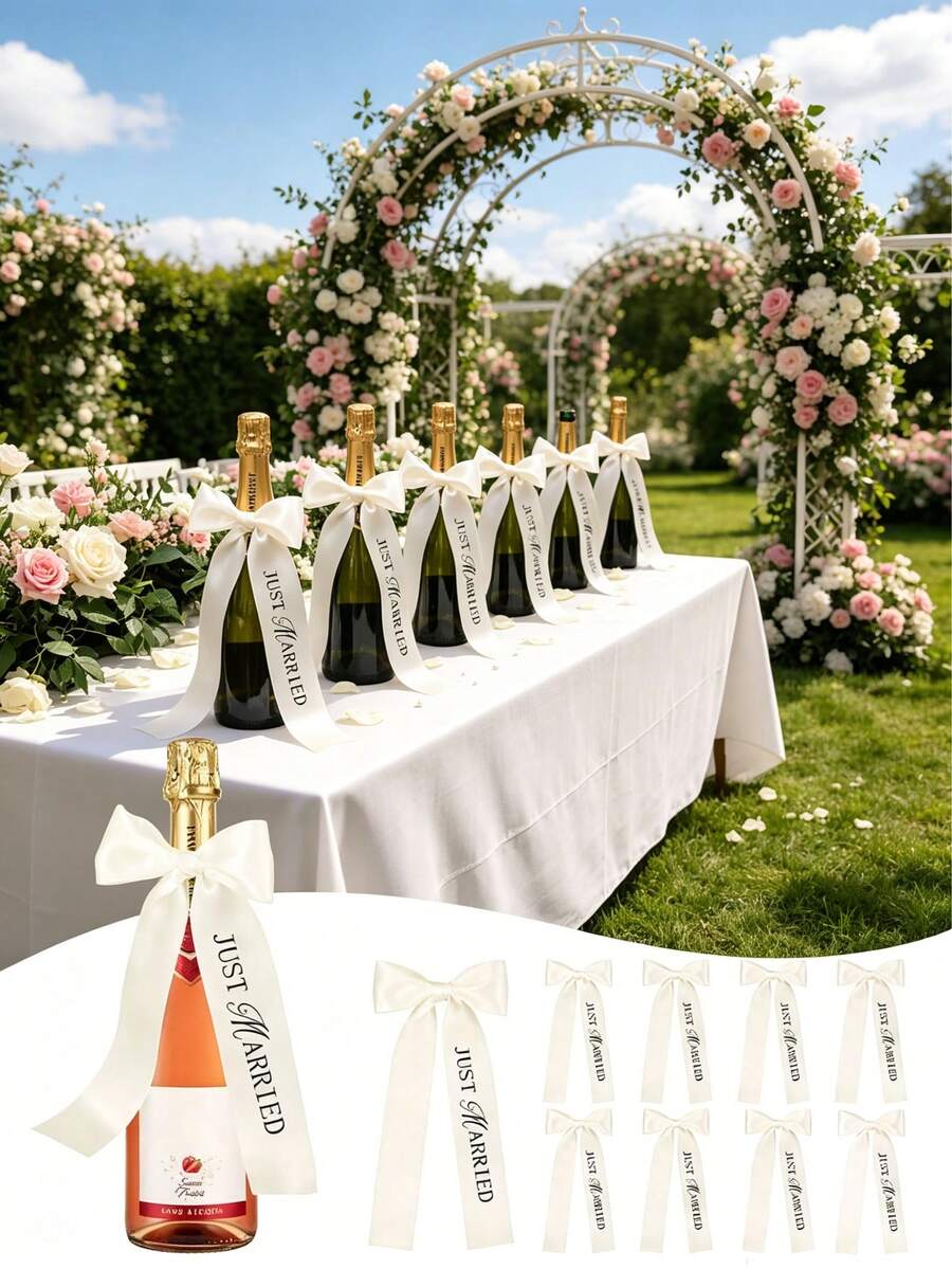 1/3/6/9/12pcs Champagne Bottle Decorative Ribbons, White Gift Wrap Bows ...