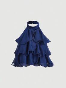 MOD Top corto elegante de múltiples capas con volantes en azul marino, top para Año Nuevo, top de fiesta, top minimalista casual de mujer con botones frontales y tirantes anchos para uso diario, look vintage para el Día de San Valentín - Verde - Ver 6