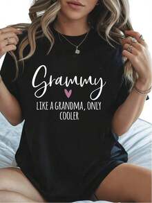 Camiseta Moderna y Minimalista, "Grammy es como la abuela, solo que más genial", Camiseta para el Día de la Madre, para Hombres y Mujeres, Casual para las Cuatro Estaciones, Cuello Redondo, Manga Corta para Exteriores, Ropa de Verano para Damas, Ligeramente Elástica, Camiseta Casual para el Día a Día. - Negro - Ver 1
