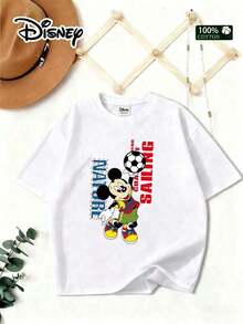 [Disney] Women's T-Shirt, Men's And Women's Short Sleeve, Featuring The Design Of "Disney Sport Style, Mickey", 100% Cotton, Comfortable And Breathable, Suitable For Summer Leisure, Vacation, Play, Daily Wear, Suitable For Both Men And Women, Cartoon Print T-Shirt --Disneys Disneyland Paris The Magic Kingdom Disneyesque B6Holiday Gifts Valentine's Day Gifts Earth Day Gifts Oktoberfest Gifts Summer Bank Holiday Gifts - trắng - Xem 1