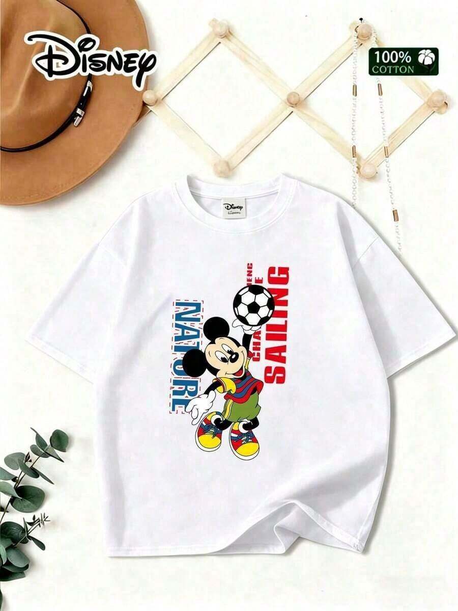 [Disney] Women's T-Shirt, Men's And Women's Short Sleeve, Featuring The Design Of "Disney Sport Style, Mickey", 100% Cotton, Comfortable And Breathable, Suitable For Summer Leisure, Vacation, Play, Daily Wear, Suitable For Both Men And Women, Cartoon Print T-Shirt --Disneys Disneyland Paris The Magic Kingdom Disneyesque B6Holiday Gifts Valentine's Day Gifts Earth Day Gifts Oktoberfest Gifts Summer Bank Holiday Gifts - trắng - Xem 1