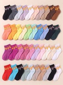 6 Pairs Of Random Color Mid Calf Socks For Kids, Flame Print Funny Socks, Summer Essential, Party Favors For Kids, Back To School, Beach Summer - Multicolor - View 2