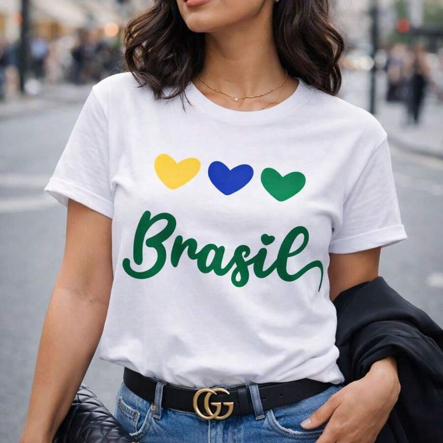 Camiseta feminina brasil estilosa copa do mundo leve confortável verão moda estilo - Branco - Visão 1