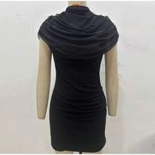 Vestido de retazos para mujer, vestidos decorativos apilados con cintura ceñida, vestido ajustado adelgazante para mujer, vestidos elegantes de para mujer - Negro - Ver 3