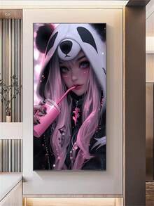 5D DIY 鑽石畫套裝,女性喝奶茶藝術畫,全圓鑽易上手。手工舒壓,成品可用作居家牆面裝飾 - 圓鑽 - 查看 4