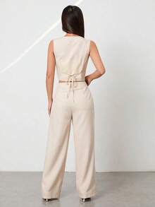 PETITE Conjunto de chaleco sin mangas con cuello abierto y pantalones informales - Gris Claro - Ver 9