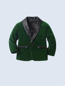 BOARNSEORL Young Boys Velvet Gentleman Suit Set With Bowknot And Long Pants, Fashionable Style, Suitable For Christmas Party, Evening Gala, First Birthday Party, Autumn/Winter - Dark Green - View 3