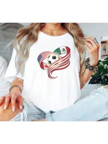 Officially Licensed Crew Neck T-Shirt For The 2026 World Cup, Featuring A Graphic Of The Heart-Shaped Flags Of The USA, Mexico, And Canada. Perfect For Matchday Events, Summer Outings, And As A Gift For Fans. A Great Choice For Supporters And Enthusiasts – High Quality. - 白色 - 查看 2
