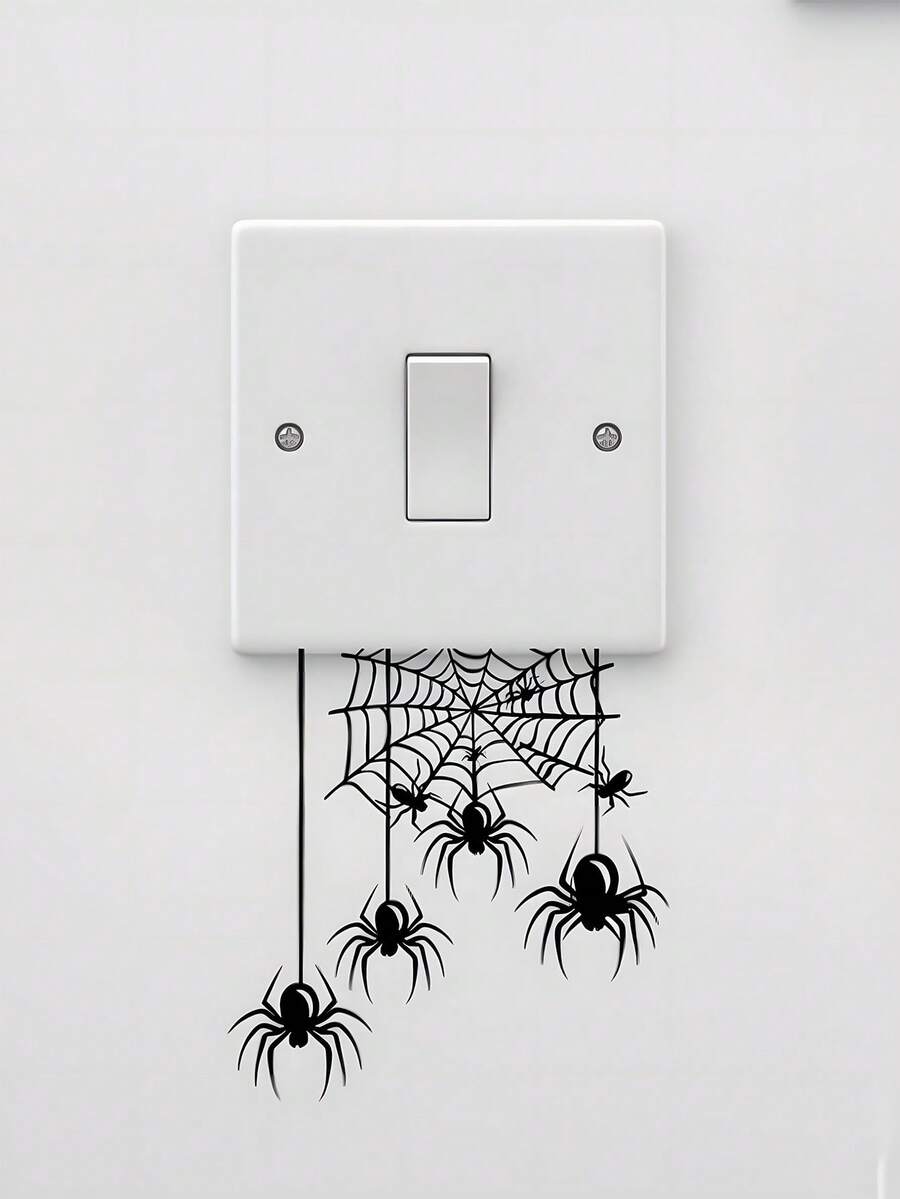 Stiker Saklar Laba-laba Halloween 4/2/1 buah, Dapat Dilepas, Desain Laba-laba Hitam Asli & Jaring Laba-laba, Cocok Untuk Dekorasi Rumah Dalam Ruangan, Ruang Tamu, Kamar Tidur, Lorong, Dekorasi Pesta Halloween, Permukaan Halus, Stiker Dinding Panel Kontrol AC - Stiker dinding - View 1