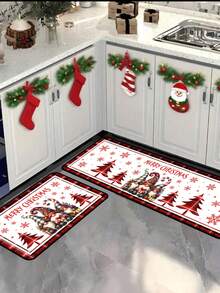 1pc Christmas Decorative Floor Mat 40x60cm, 50x80cm, 40x120cm, Pattern With Christmas Gnomes, Snowflakes, Christmas Trees And Gift Boxes, Red And Black Buffalo Plaid Border, Suitable For Holiday Home Decor, Entryway, Bathroom And Kitchen - Multicolor - View 7