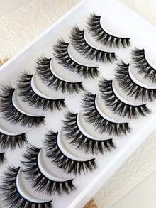 10 Pairs Soft & Fluffy Reusable False Eyelashes, Natural & Dramatic Look For Daily Wear And Parties, Cat Eye Effect, Lightweight & Voluminous - Black - View 2