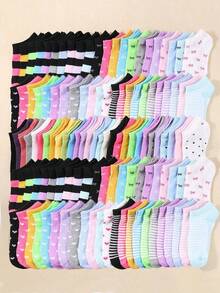 30/15 Pairs Kids Short Socks: Candy Colors, Lace Bows, Heart Patterns, Stripes, Soft & Comfortable, Casual Versatile, Student Short Socks - Suitable For Daily Wear, Random Color Assortment - Multicolor - View 1
