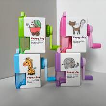 Sacapuntas manual de dibujos animados lindos de animales, cortador de lápices manual duradero con gran contenedor de virutas, divertidos diseños de elefante/jirafa/gato para útiles escolares y de oficina, sacapuntas portátil de colores giratorio - Multicolor - Ver 2