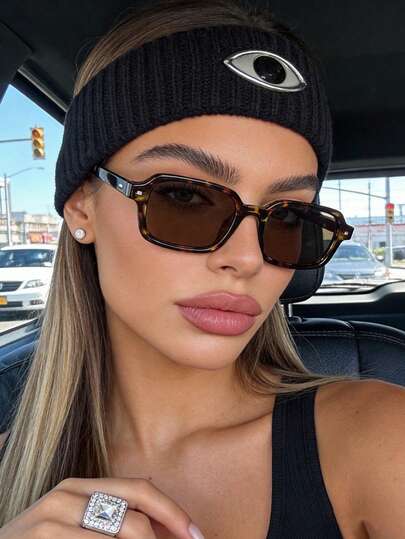 1pc Retro Y2K Rectangle Fashion Glasses For Women, Narrow Frame Rectangular Vintage Chic Eyewear, European And American Style Small Frame Fashion Glasses, Luxury Metal Decor Retro Sexy Daily Wear Fashion Glasses, Summer Beach Accessory Driving Glasses For Ladies