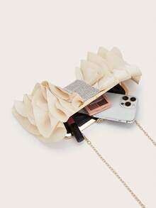Elegant Charming Petal Banquet Clutch Bag, Ruffle Design Handbag, Suitable For Evening Gown, Applicable For Wedding/Vacation/Formal Party/Ball, With Chain, Random Petal Shape - Apricot - View 7