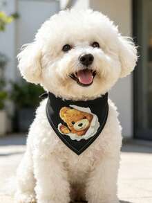 Bandana Hewan Peliharaan Poliester Lembut dan Nyaman, Latar Belakang Hitam dengan Motif Beruang, Aksesori Anjing, Perlengkapan Hewan Peliharaan, Anjing Bahagia, Cetakan Kartun, Cocok untuk Kucing dan Anjing untuk Penggunaan di Dalam atau Luar Ruangan - Hitam - View 2