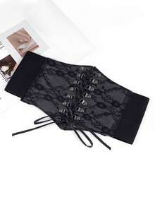1pc Women's Renaissance Period Accessory, Black Sheer Lace Corset, Sexy Gothic Style Suitable For Halloween Party Or Daily Outfit Matching - Black - View 5