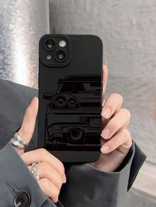 1pc JDM Skyline Sports Car Matte Black Phone Case, Covers, Super Cool Street Style Car Pattern Shockproof Phone Case, Ideal Gift For Car Enthusiasts & Daily Fashion Accessory, Compatible With & Models, For Him - Black - View 4