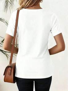 Women's T-Shirt With Coffee Bean Embroidery, Round Neck, Loose And Comfortable - White 2 - View 2